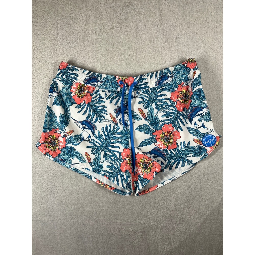 Salt Life Womens XL Tropical Floral Marlin Board Shorts Blue White Recycled XLG